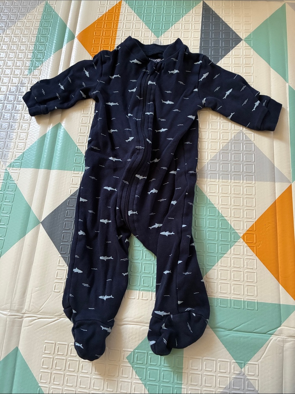20/25$ 🧸 Unbranded Navy Blue Shark-Print Footed One-Piece for Kids